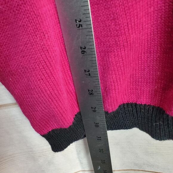 Vintage Colorful Sweater Womens Medium Bright Pink Knit Beaded Glam Rock 90s - Picture 10 of 12
